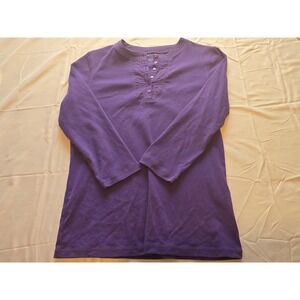 Kim Rogers Womens Purple Long Sleeve Henley Top Blouse Size M